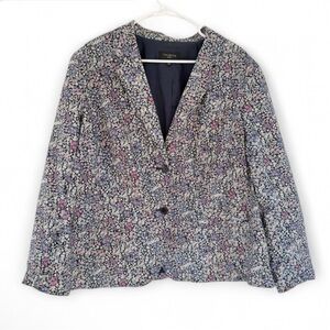 Talbots Blazer 20W Navy Blue Floral Two-Button Jacket Career Cotton Women's